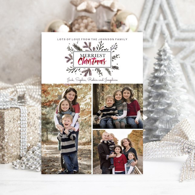 Carte de Noël | Botanique | Photo (Christmas Holiday | Botanical Watercolor | Photo Card)