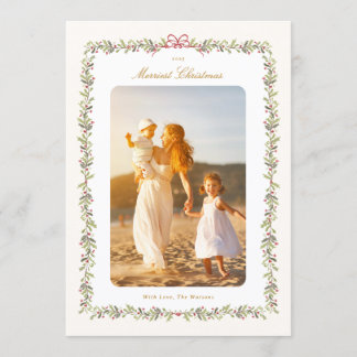 carte de Noël botanique photo plate avec ruban vin