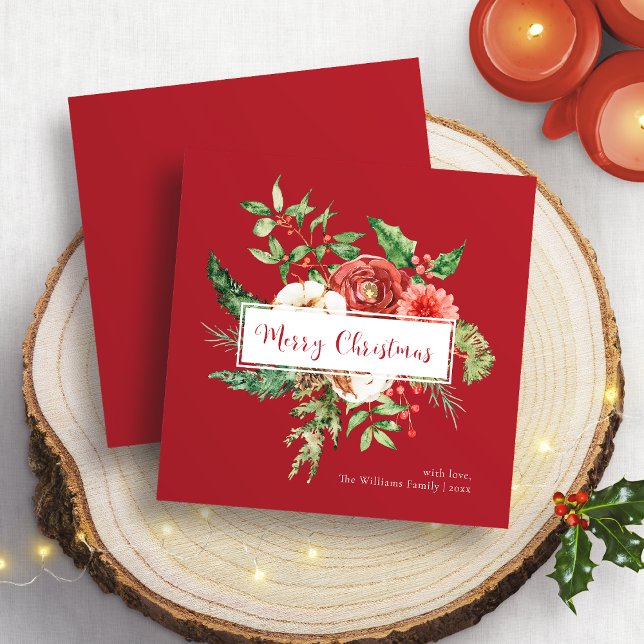 Carte de Noël botanique rouge joyeux Noël (Red Botanical Merry Christmas Card
)