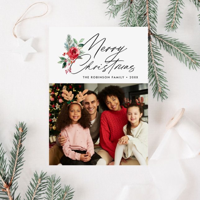 carte de Noël botanique tendance écriture joyeux N (Créateur téléchargé)