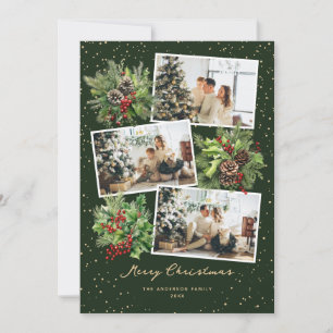 Carte de Noël botanique verte en collage photo