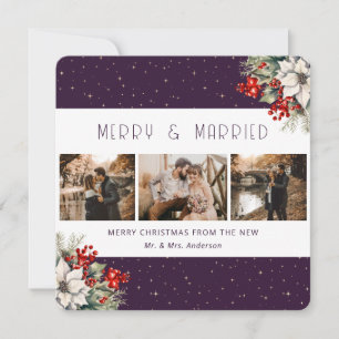 Carte de Noël botanique violette pour jeunes marié