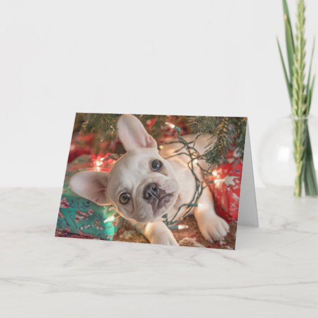 Carte de Noël Bouledogue Français – Chiot dans les (Devant)