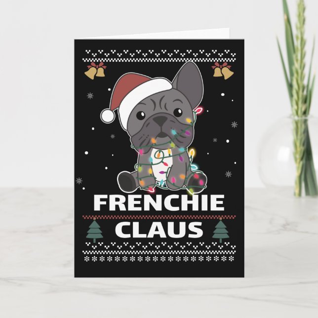 Carte de Noël bouledogue français FRENCHIE CLAUS (Devant)