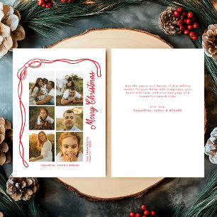 Carte de Noël Bow Merry Christmas Family 6 Photos