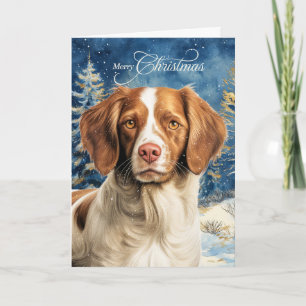 Carte de Noël Bretagne Spaniel Chien Bois Forêt