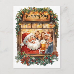 Carte de Noël britannique avec le Père Noël au pub