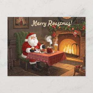 Carte de Noël britannique avec le Père Noël au pub