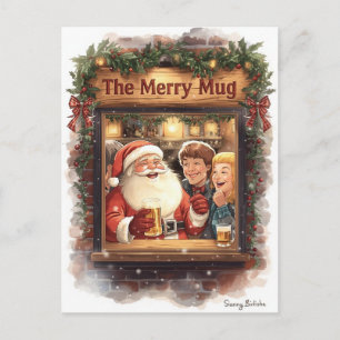 Carte de Noël britannique avec le Père Noël au pub