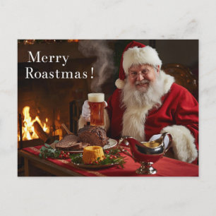Carte de Noël britannique avec le Père Noël au pub