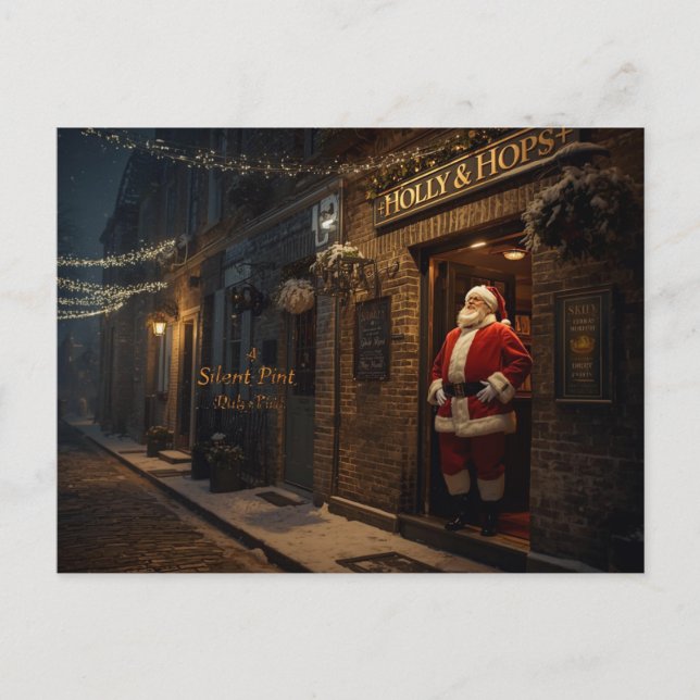 Carte de Noël britannique avec le Père Noël au pub (Devant)