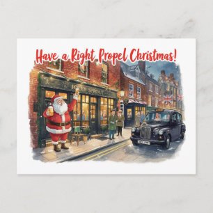 Carte de Noël britannique avec le Père Noël au pub
