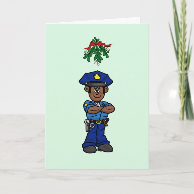 Carte de Noël Brown Skin Cop & Mistletoe (Devant)
