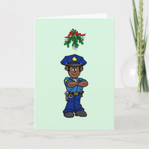 Carte de Noël Brown Skin Cop & Mistletoe