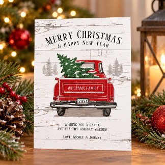 Carte de Noël Budget camionnette rouge vintage