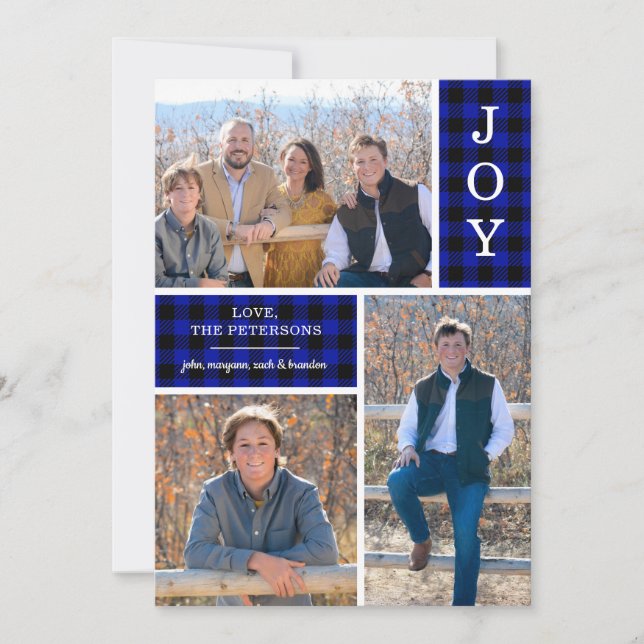 Carte de Noël Buffalo Bleu Vérification 3 Photos  (Devant)