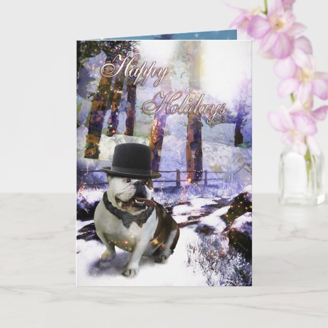 Carte de Noël Bulldog "JOYEUSES FÊTES" (Orchidée)