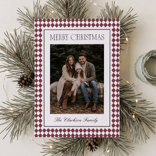 Carte de Noël Burgundy Harlequin avec une photo