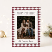 Carte de Noël Burgundy Harlequin avec une photo
