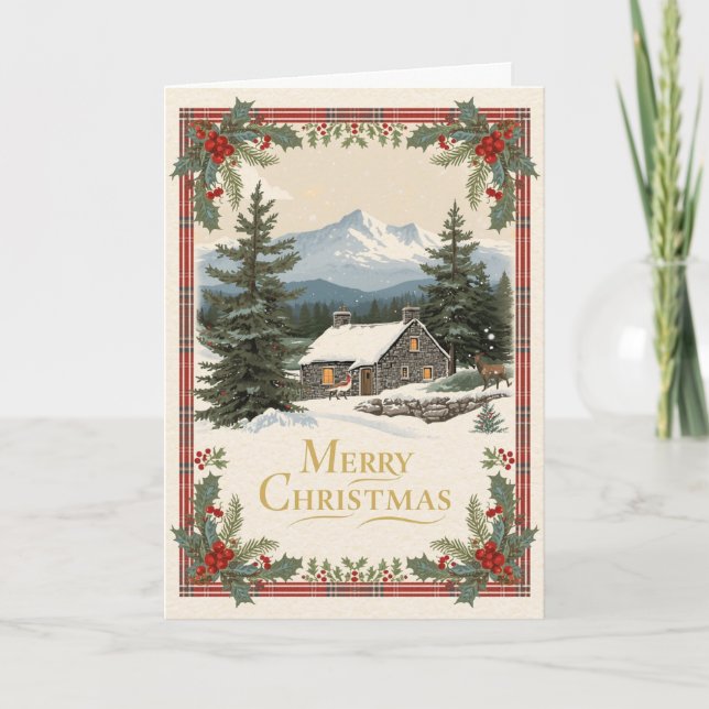Carte de Noël Cabane enneigée Tartan (Devant)
