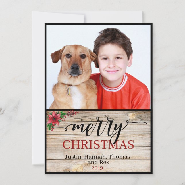 Carte de Noël calligraphiée Rustic One Photo Joyeu (Devant)
