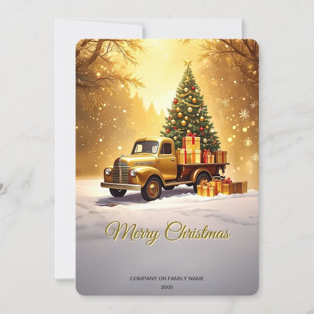 Carte de Noël Camion Doré Arbre de Noël (Devant)