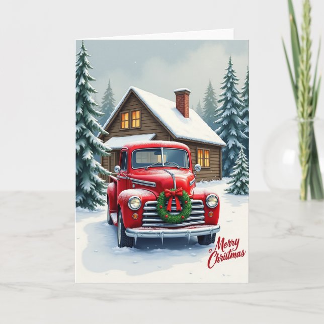 Carte de Noël camion rouge classique (Devant)