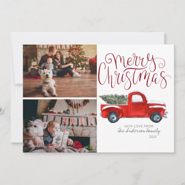 Carte de Noël - Camion Rouge Vintage (Devant)