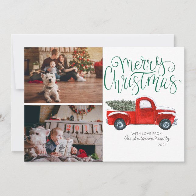 Carte de Noël - Camion Rouge Vintage (Devant)