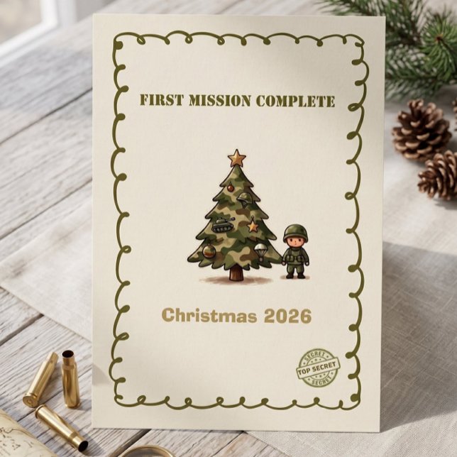 Carte de Noël camouflage militaire — Top Secret (First Mission Complete Christmas Card | Military Baby's First Christmas Card)