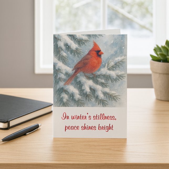 Carte de Noël Cardinal dans un Sapin ("Red cardinal Christmas card with peaceful winter scene—perfect for nature lovers and holiday mail.")