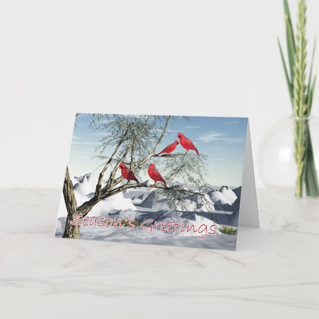 Carte de Noël Cardinal Rouge, Paysage hivernal (Devant)