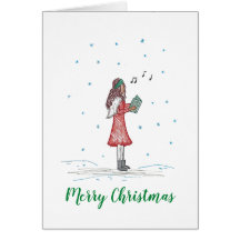 Carte de Noël Caroler mignonne et simple