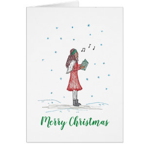 Carte de Noël Caroler mignonne et simple