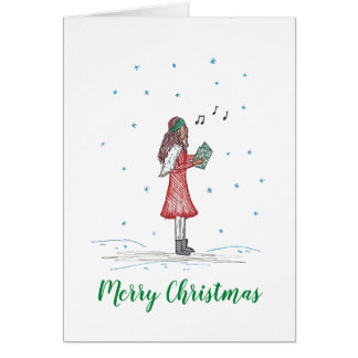 Carte de Noël Caroler mignonne et simple
