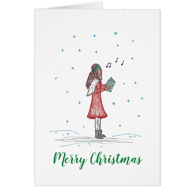 Carte de Noël Caroler mignonne et simple (Devant)