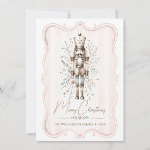 Carte de Noël Casse-Noisette rose au cadre à cœur