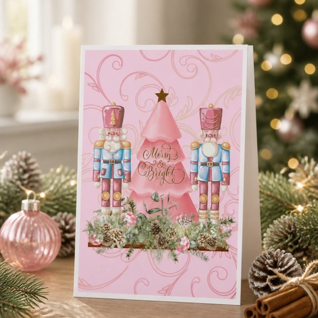 Carte de Noël Casse-Noisette Rose et Arbre (Créateur téléchargé)
