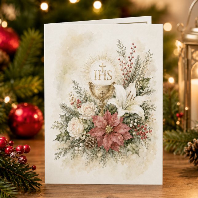 Carte de Noël catholique eucharistique florale (Créateur téléchargé)