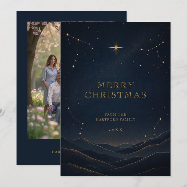 Carte de Noël Céleste Moderne en Or TMF26 (Devant / Derrière)