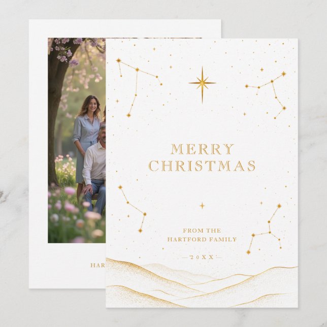 Carte de Noël Céleste Moderne en Or TMF26 (Devant / Derrière)
