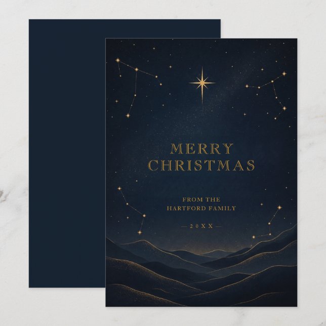Carte de Noël Céleste Moderne Or TMF26 (Devant / Derrière)