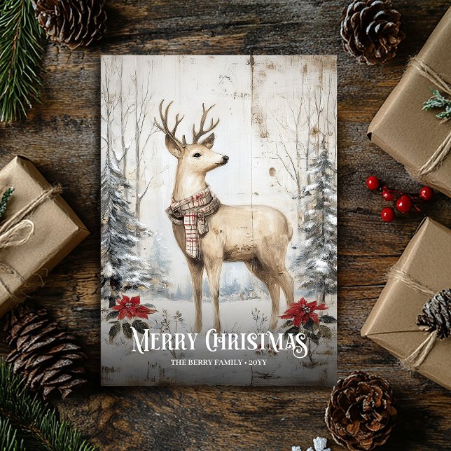Carte de Noël cerf aquarelle rustique couleurs neu (Whimsical Watercolor Neutral Colors Christmas Wreath Card)