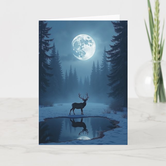 Carte de Noël Cerf au Clair de Lune (Devant)