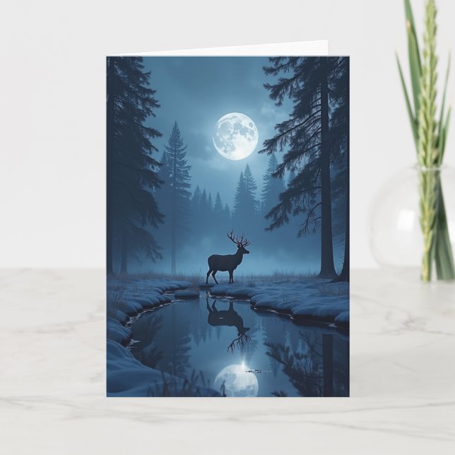 Carte de Noël Cerf au Clair de Lune (Devant)