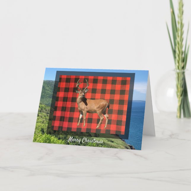 Carte de Noël Cerf de la Forêt à carreaux de Buffa (Devant)