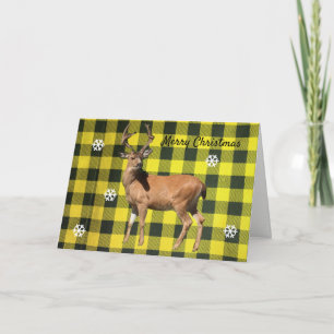 Carte de Noël Cerf de la Forêt Jaune à Carreaux de