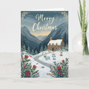 Carte de Noël Cerf de la Montagne enneigée