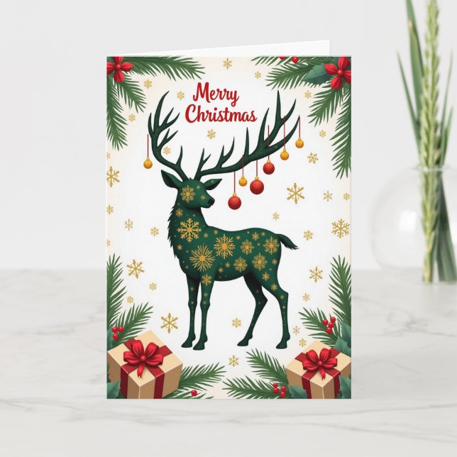 Carte de Noël Cerf Émeraude (Devant)