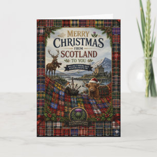 Carte de Noël cerf tartan écossais
